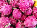 Piles of dragon fruits in the store