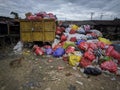 piles east kalimantan, indonesia, december, 06-2021 of garbage that have not been transported to the temporary shelter