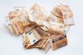 piles of fifty euro banknotes stacked on a white background Royalty Free Stock Photo