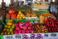 Piles of fresh, tropical and colourful fruits on Thai open market