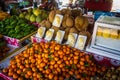 Piles of fresh, tropical and colourful fruits on Thai open market