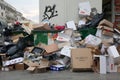 Piles of garbage in the center of Thessaloniki Royalty Free Stock Photo
