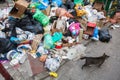 Piles of garbage in the center of Thessaloniki - Greece Royalty Free Stock Photo