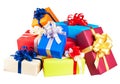 Piles of gift boxes wrapped in colorful Royalty Free Stock Photo