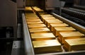 Piles gold bar conveyor. Generate Ai