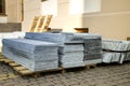 Piles of granite marble slabs. Stone sheets for decorative construction