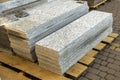 Piles of granite marble slabs. Stone sheets for decorative construction