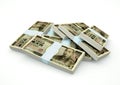 Piles of Japan money isolated on white background