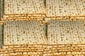 Piles of Jewish Matzah bread. Jewish Passover holiday. Pesach matzo background Royalty Free Stock Photo