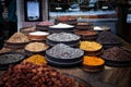 Piles of nuts, seeds, salty snacks and coffee beans at roastery, Damascus Royalty Free Stock Photo