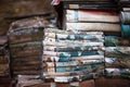 Piles of old damaged books and journals ready for recycling Royalty Free Stock Photo