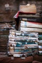 Piles of old damaged books and journals ready for recycling Royalty Free Stock Photo