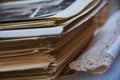 Piles of old magazines and blurred photos Royalty Free Stock Photo