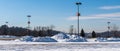 Piles of plowed snow in a parking lot at the Monroeville Mall in Monroeville, Pennsylvania, USA Royalty Free Stock Photo