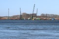 Piles are rammed in the ground for the start of the building maasdelta tunnel or named blankenburg tunnel in the port of Rotterdam