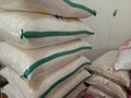 piles of rice in sacks in the branch warehouse Royalty Free Stock Photo