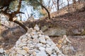 Piles of rocks, withered tree the Bukhansan Mountain national park in the spring in Seoul of South Korea Royalty Free Stock Photo