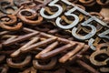 Piles of rusty metal numbers and letters Royalty Free Stock Photo