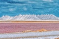 Piles of salt at the Saltpans Zoutpannen pink lakes of Bonaire in the Caribbean, Neteherlands Antilles Royalty Free Stock Photo