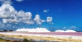 Piles of salt at the Saltpans Zoutpannen pink lakes of Bonaire in the Caribbean, Neteherlands Antilles Royalty Free Stock Photo