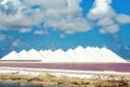 Piles of salt at the Saltpans Zoutpannen pink lakes of Bonaire in the Caribbean, Neteherlands Antilles Royalty Free Stock Photo