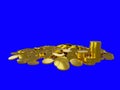 Piles of shiny gold coins. 3d render, illustration.Isolated on blue background Royalty Free Stock Photo