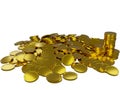 Piles of shiny gold coins. 3d render, illustration.Isolated on white background Royalty Free Stock Photo