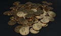 Piles of shiny gold coins with dollar sign. 3D illustration