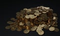 Piles of shiny gold coins with dollar sign. 3D illustration