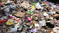 Background of garbage. Piles of undecomposed garbage. Plastic garbage fills the yard. The concept of environmental pollution Royalty Free Stock Photo