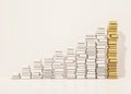 Piles of whiite books step rising up with the golden pile at top, 3d rendered