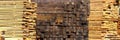 Piles of wooden plank, timber beams, rods and logs Royalty Free Stock Photo