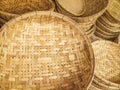 Piles of woven cane baskets