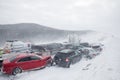Pileup - Multi crash on road with snow storm. Royalty Free Stock Photo