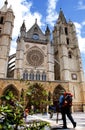 Pilgrim arriving at the Cathedral of LeÃÂ³n, Spain