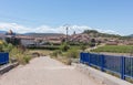 Pilgrim arriving in Navarrete, Camino de Santiago, La Rioja, Spain.