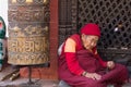 Pilgrim at Boudhanath Stupa in Kathmandu, Nepal Royalty Free Stock Photo