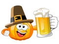 Pilgrim Cartoon pumpkin beer mug isolated Royalty Free Stock Photo