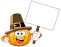 Pilgrim Cartoon pumpkin blank banner isolated