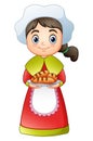 Pilgrim girl carrying a delicious bread Royalty Free Stock Photo