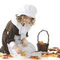 Pilgrim Girl Collecting Leaves