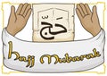 Hands Praying with Ihram Cloth and Scroll for Hajj Pilgrimage, Vector Illustration