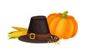 Pilgrim Hat and Agricultural Crops as Thanksgiving Autumnal Holiday Vector Composition