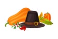 Pilgrim Hat and Agricultural Crops as Thanksgiving Autumnal Holiday Vector Composition