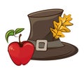 Pilgrim hat with autumn leaf and apple fruit