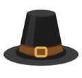 Pilgrim hat icon, flat style. Thanksgiving headdress. Isolated on white background. Vector illustration.