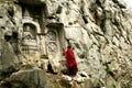 A pilgrim In klippe ancient grotto art Royalty Free Stock Photo