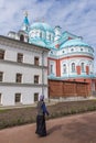 Pilgrim looks at the Valaam Monastery Royalty Free Stock Photo