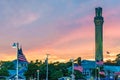 Pilgrim Monument and Provincetown during sunset Provincetown, MA