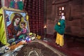 Pilgrim pray in orthodox Ethiopian rock church